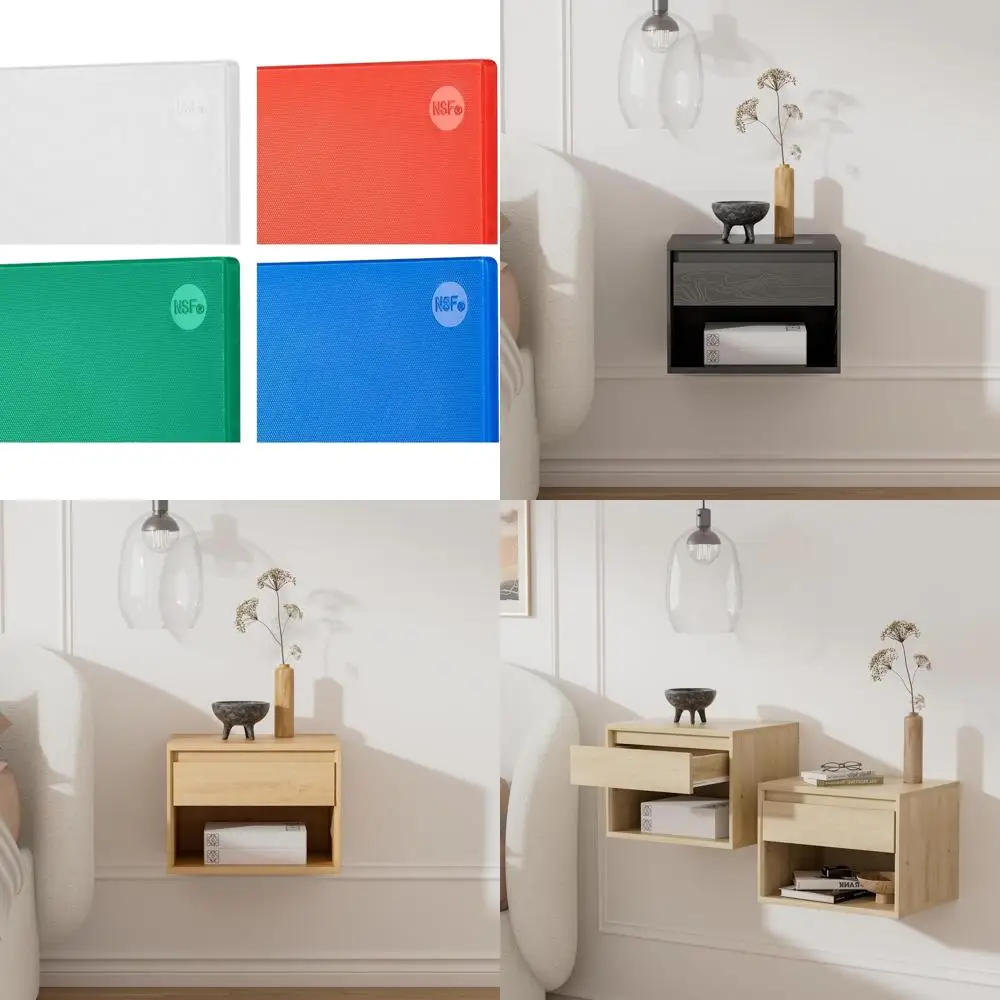 

Color-Coded Plastic Chopping Boards Set, 4-Piece Kitchen Cutting Boards, 20x14x0.5 Inches, White, Red, Green, Blue, Anti-Slip De