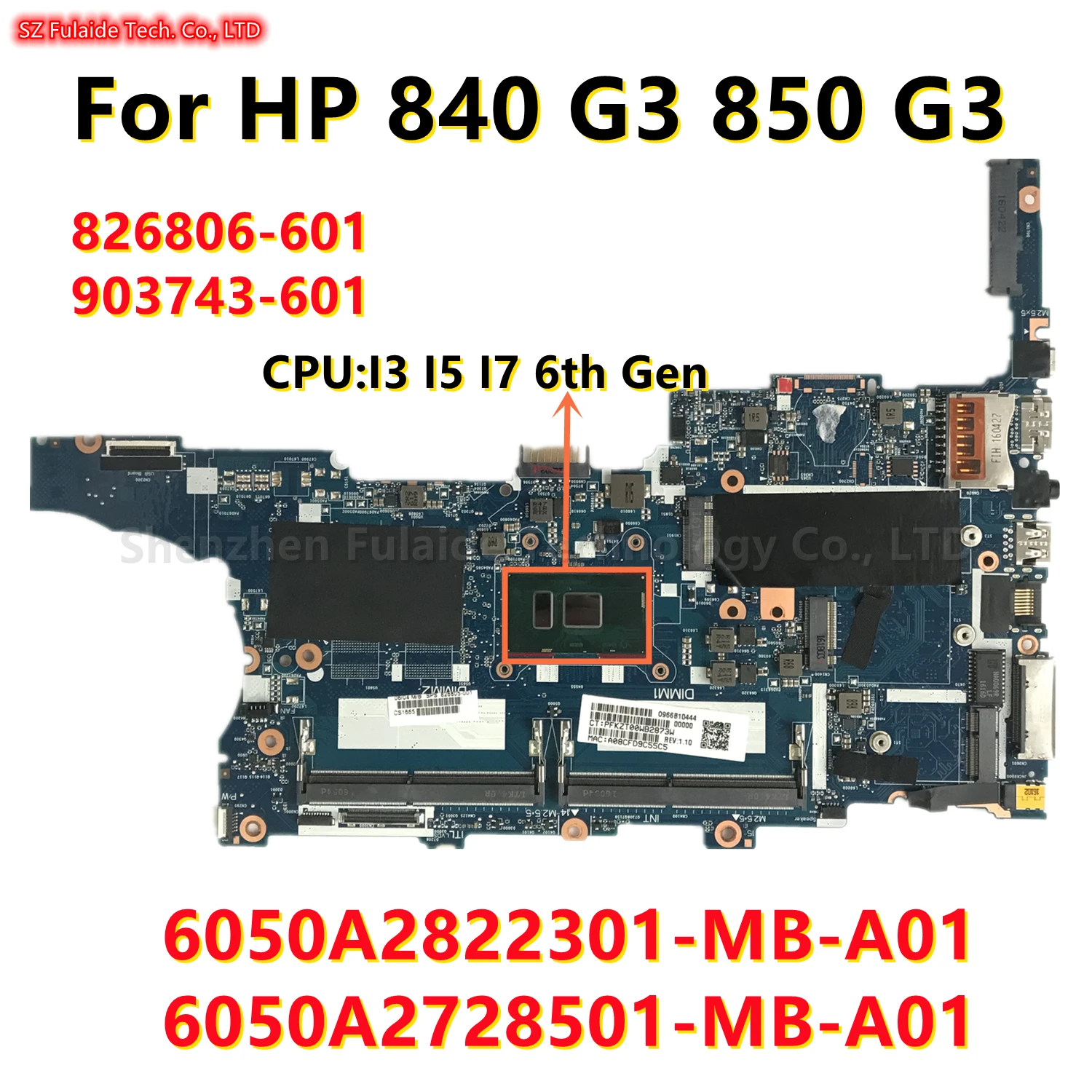 

For HP 840 G3 850 G3 Laptop Motherboard core I3 I5 I7 6th Gen CPU 6050A2822301-MB-A01 6050A2728501-MB-A01 Keyboard 826805-001