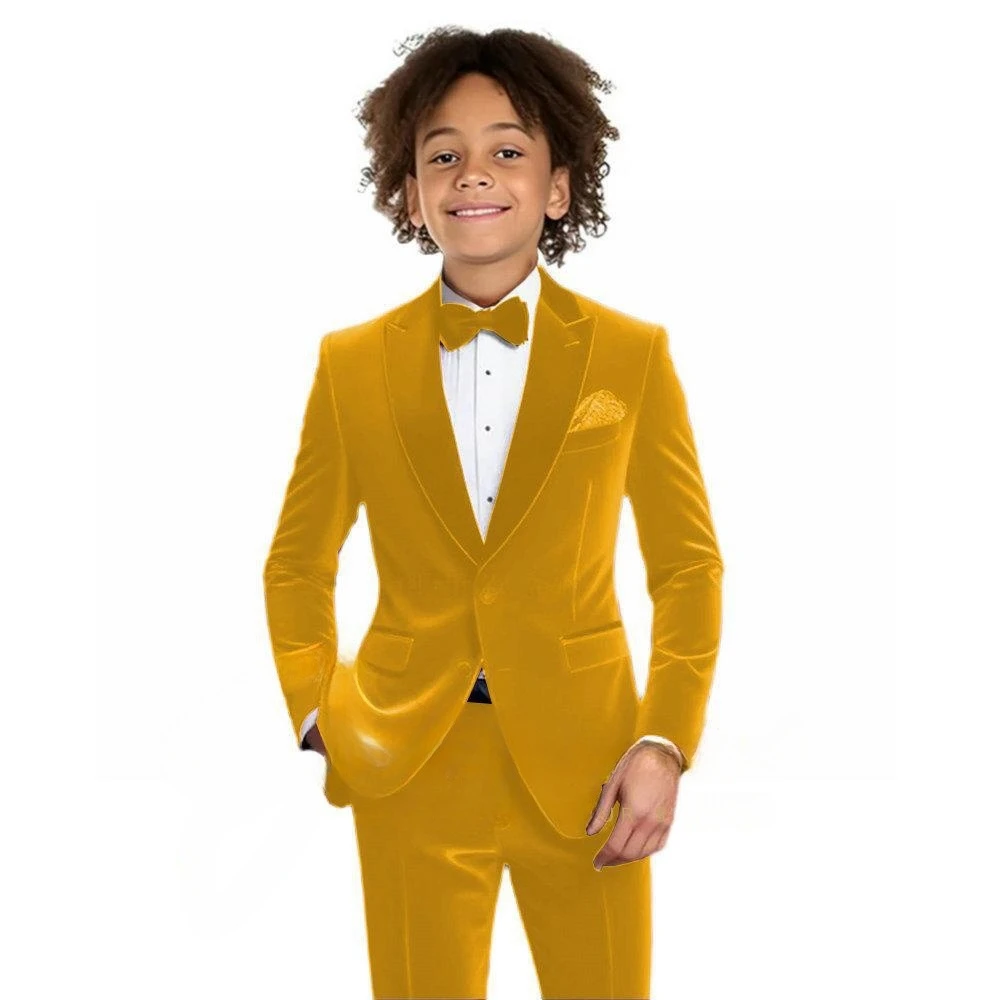 Wielokolorowy welurowy garnitur chłopięcy 2-częściowy: marynarka i spodnie, jesienny, dopasowany smoking dla dzieci do fotografii, elegancki garnitur na przyjęcia, rozmiary 2-20 lat