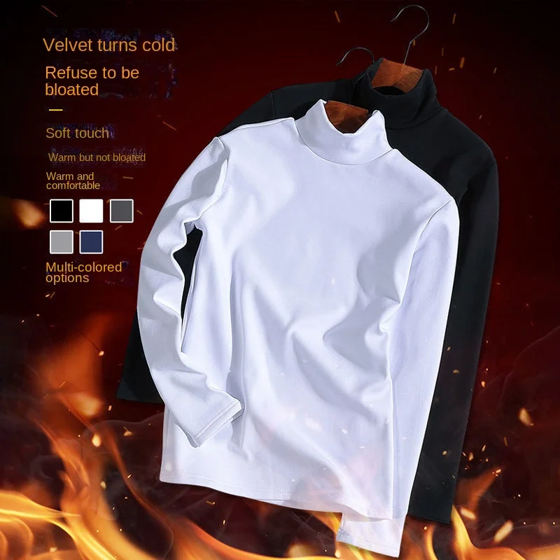 2pcs Thermal Underwear For Men High Collar Keep Warm Fleece Shirt  Sport Tops Autumn Thermo Clothing Comfortable Basic Pullover