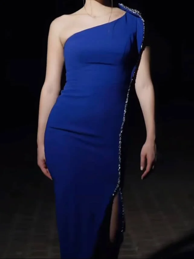 

Arabin Night Elegant Evening Dresses Blue Elgant Simpy Prom Gowns Side Slit Party Dresses Customized Vestidos de noche Saudi