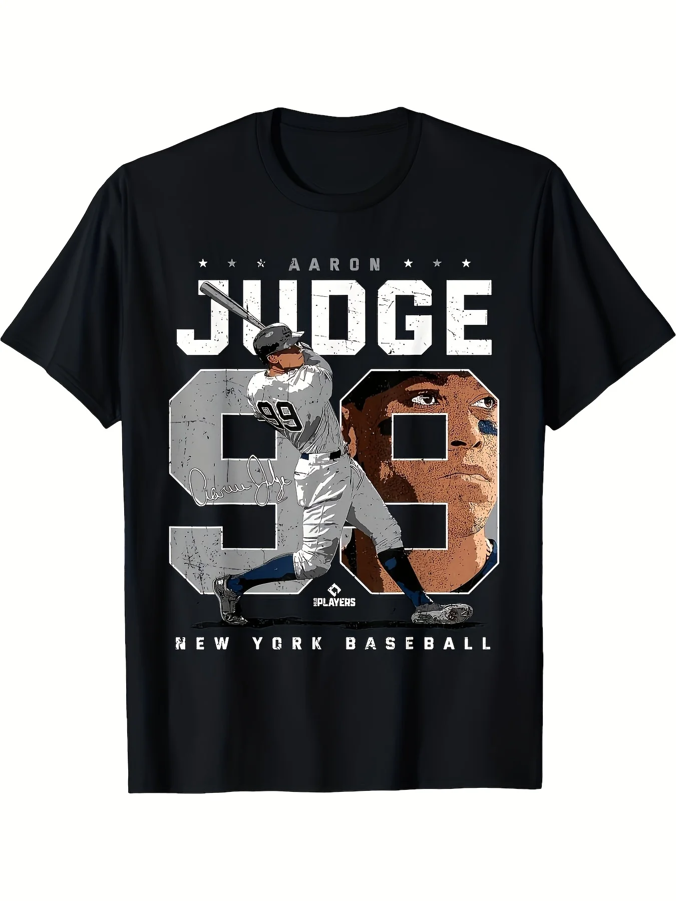 Camiseta de manga corta con cuello redondo y estampado de retrato de número de juez de Aaron, algodón suave, ligero elástico, ajuste Regular, lavable a máquina