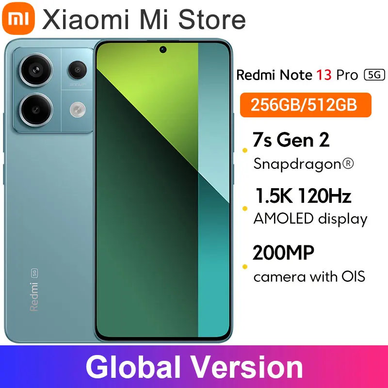 Global Version Redmi Note 13 Pro 5G Snapdragon® 7s Gen 2 Smartphone 1.5K 120Hz AMOLED display 67W Charging 200MP OIS Camera