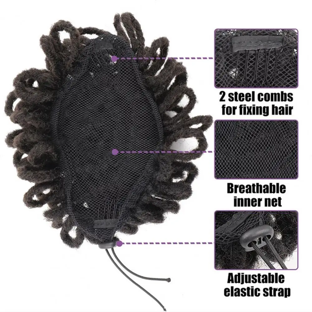 Synthetic DreadLock Afro Puff Hair Bun Chignon Drawstring Ponytail Faux Locs Clip Hair Pieces for Black Women