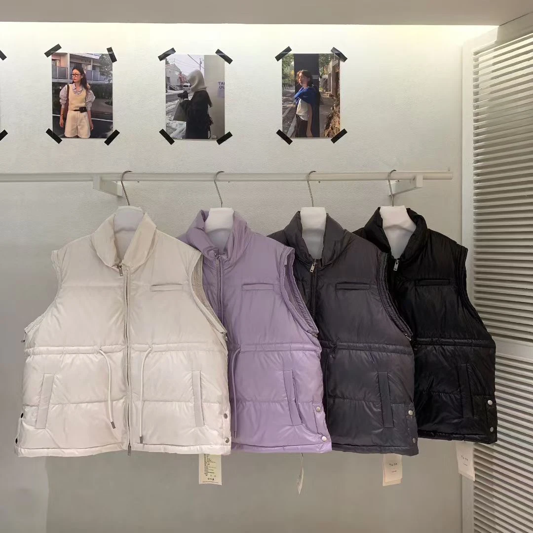 

Tohh Stand Collar Bright Face Dstring Waist down Jaet Women's White Du down Svel Warm Vest oulder Coat