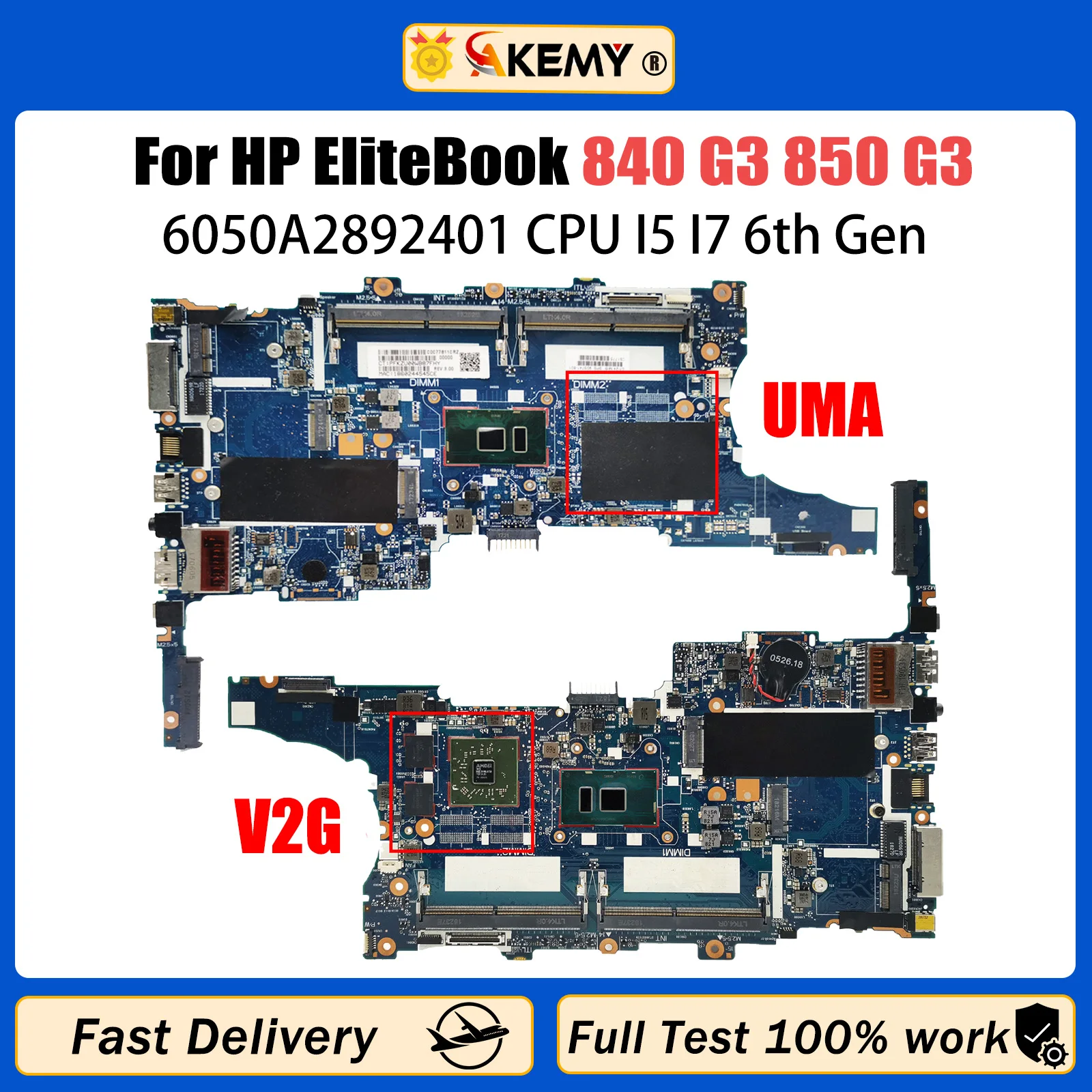 AKEMY 6050A2892401 For HP 840 G3 850 G3 Laptop Motherboard 903741-601 918315-601 917507-601 Mainboard i5 i7 6th Gen CPU