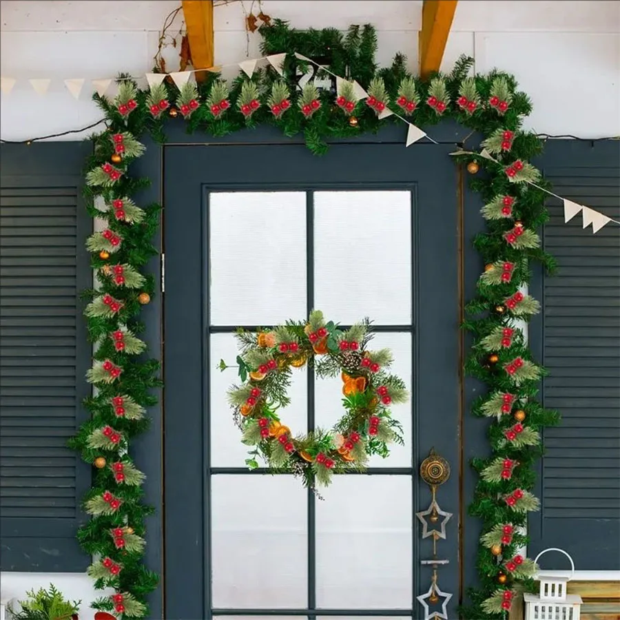 Mini Künstliche Kiefernnadeln & Rote Beeren-Sträuße, Stechpalmenzweige Weihnachtsschmuck, Heim-Innendekoration für Esstisch & Party – Detail 8