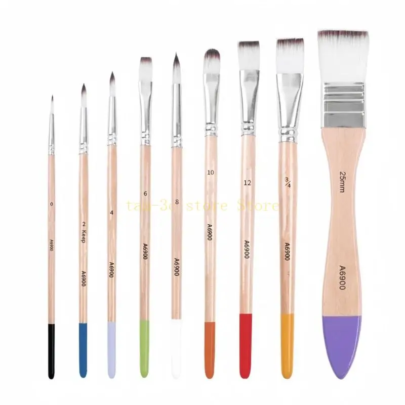 

9Pcs Professional Paint Brush Nylon Bristle Paint Brush for Artist Beginner Oil Acrylics Watercolor Rock Canvas Painting