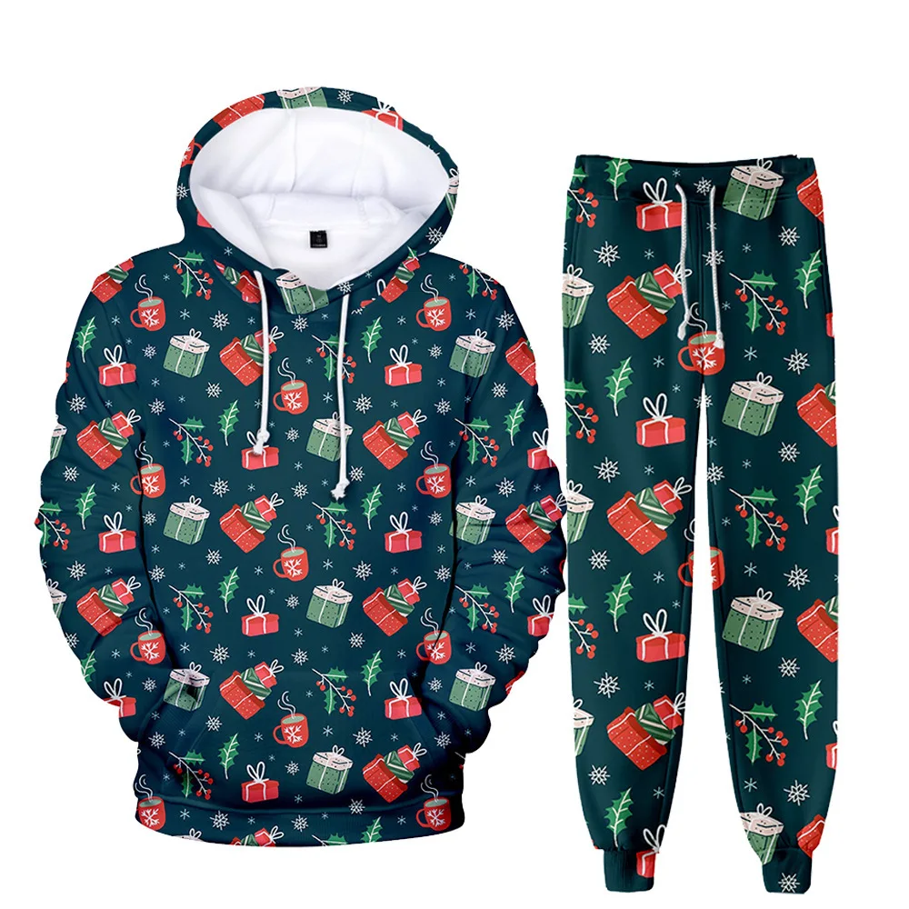 Fashion Trendy Christmas 3D Print Sweatshirt Sweatpants Suit Women's Hoodies+ Trousers Suit Boys/Girls 2 Piece Set Clothes