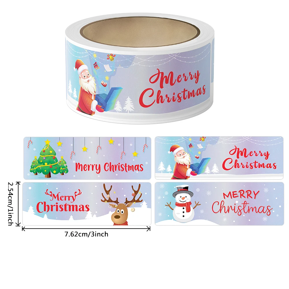 120Pcs/roll 1*3inch Santa Claus Snowman Laser Merry Christmas Stickers Happy New Year Gift Sealing Sticker for Small Business De