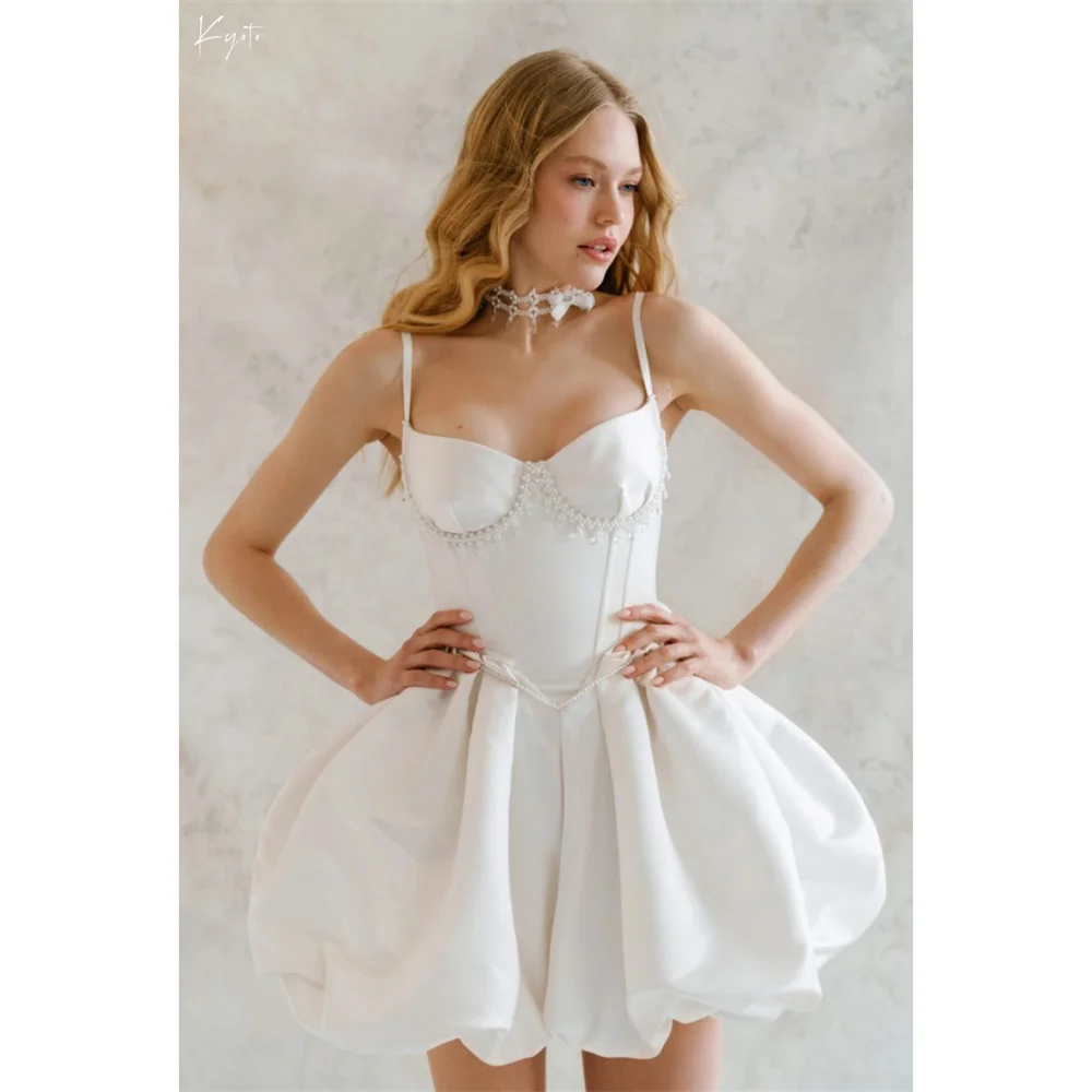 

Kyoto Customize Ivory Spaghetti Strap Pearls Wedding Dress Ball Gown Short vestidos de novia A-Line Crystal Evening Dresses 2025