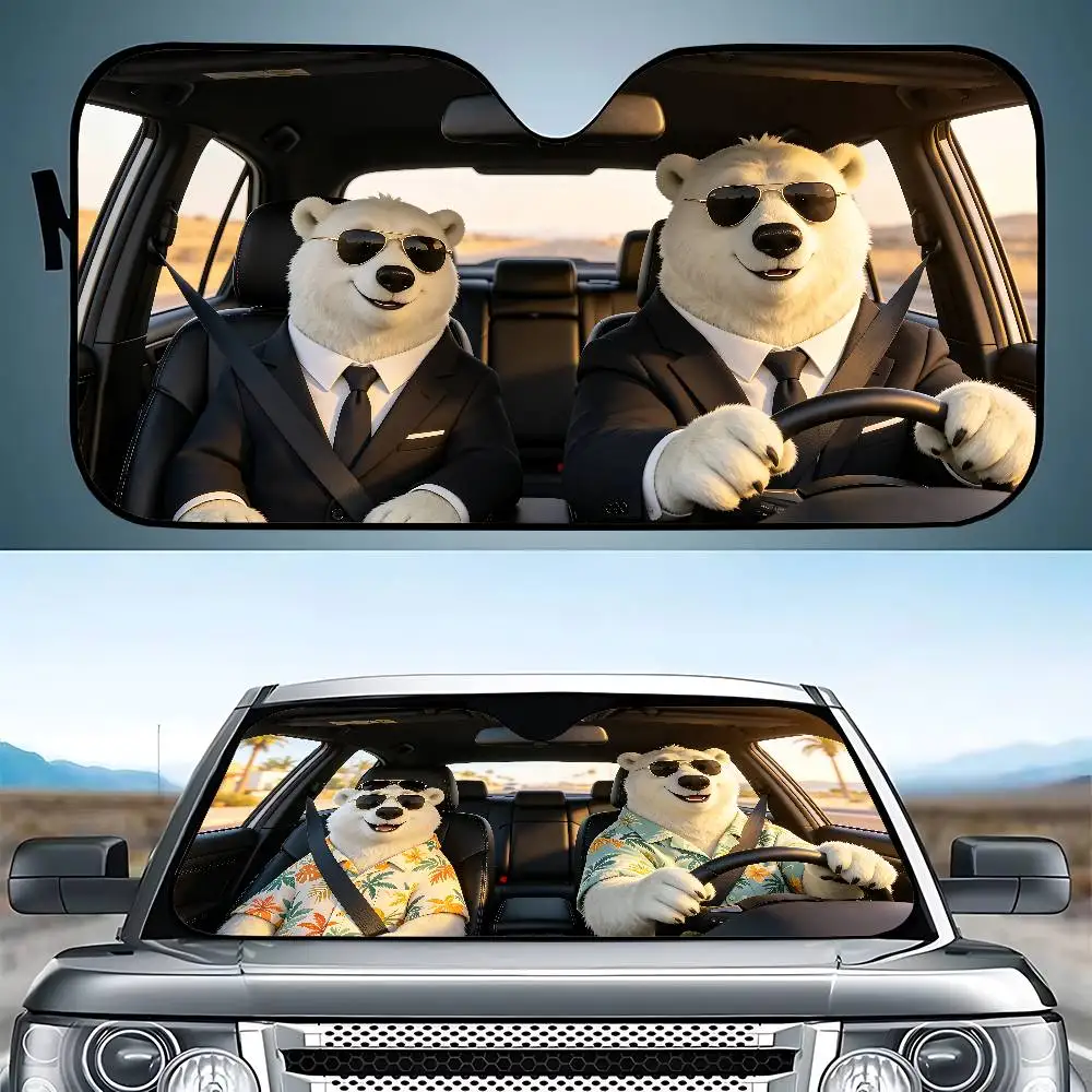 Polar Bear Drive Car SunShade Windshield Funny Sun Shade Foldable UV Ray Sun Visor Protector Sunshade For Front Window