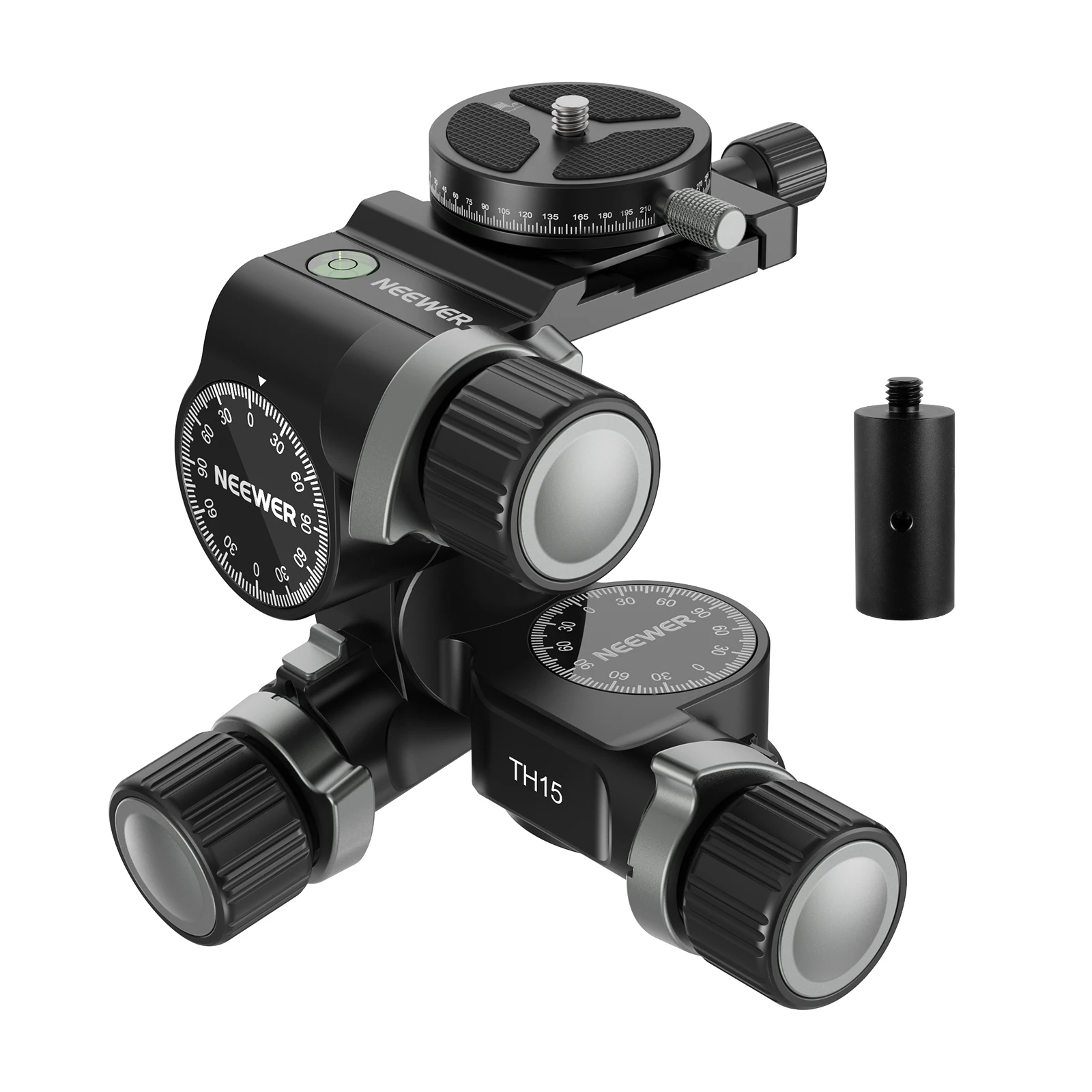 NEEWER 3 Way Geared Tripod Head with 360° Panoramic Arca QR Plate