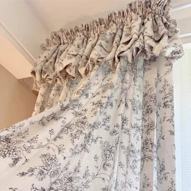 Custom Size Retro Style Ancient Style Simple Ink Style Sketch Flower Gauze Elegant Curtain for Living Dining Room Bedroom Sheer