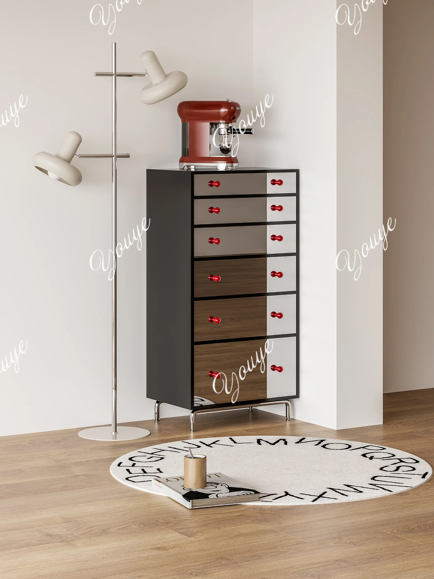 XM Classic Simple Mirror Creative Chest Art Wall Side Cabinet Solid Wood Multi-functional Light Luxury Cabinet
