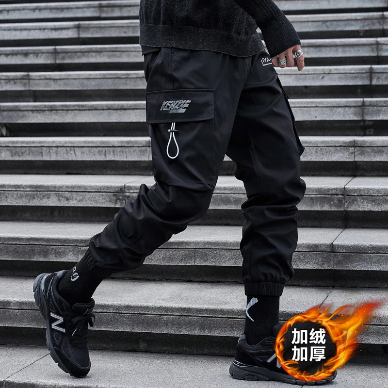 メンズトレンディなファッションプラスベルベットパンツ男性暖かいカジュアルパンツ若者多用途長ズボン秋と冬の綿フリースパンツ