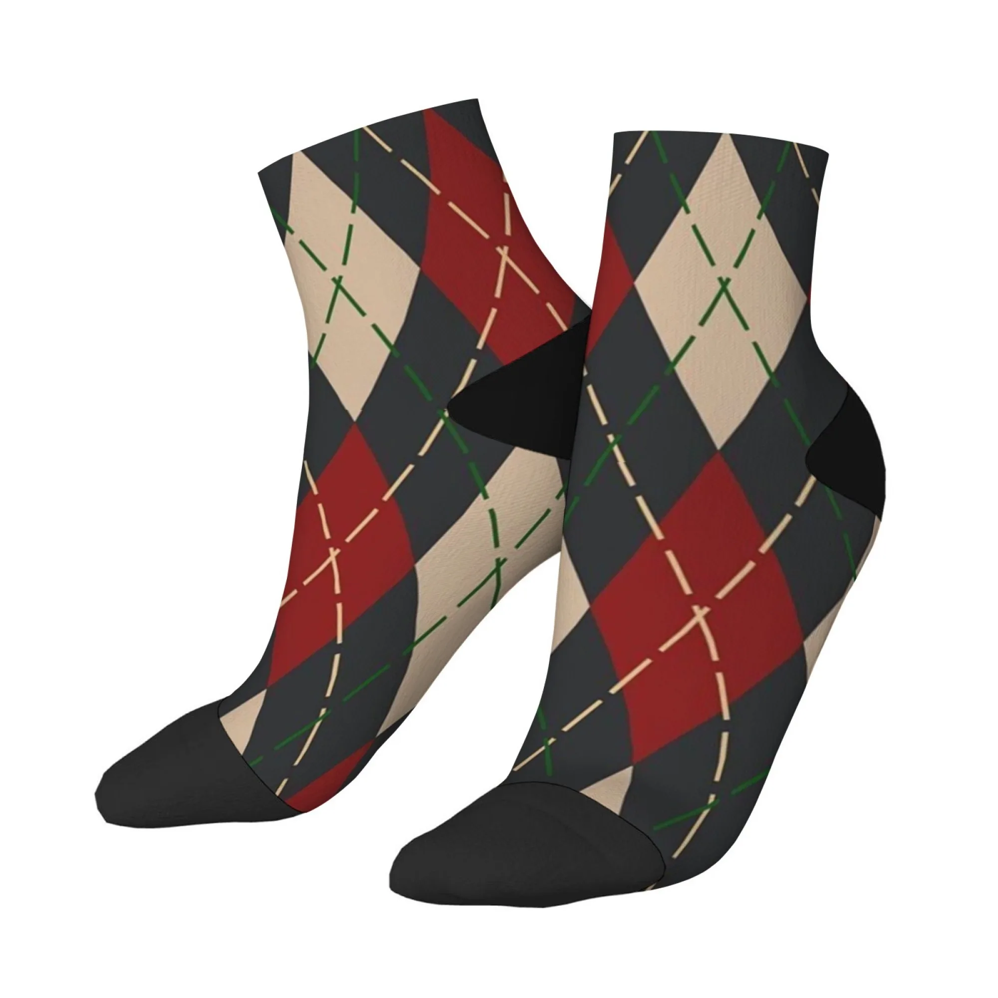 

Темные мужские короткие носки в индивидуальном стиле ромба, новинка, забавные сумасшедшие компрессионные носки, мягкие и удобные повседневные носки в стиле хип-хоп