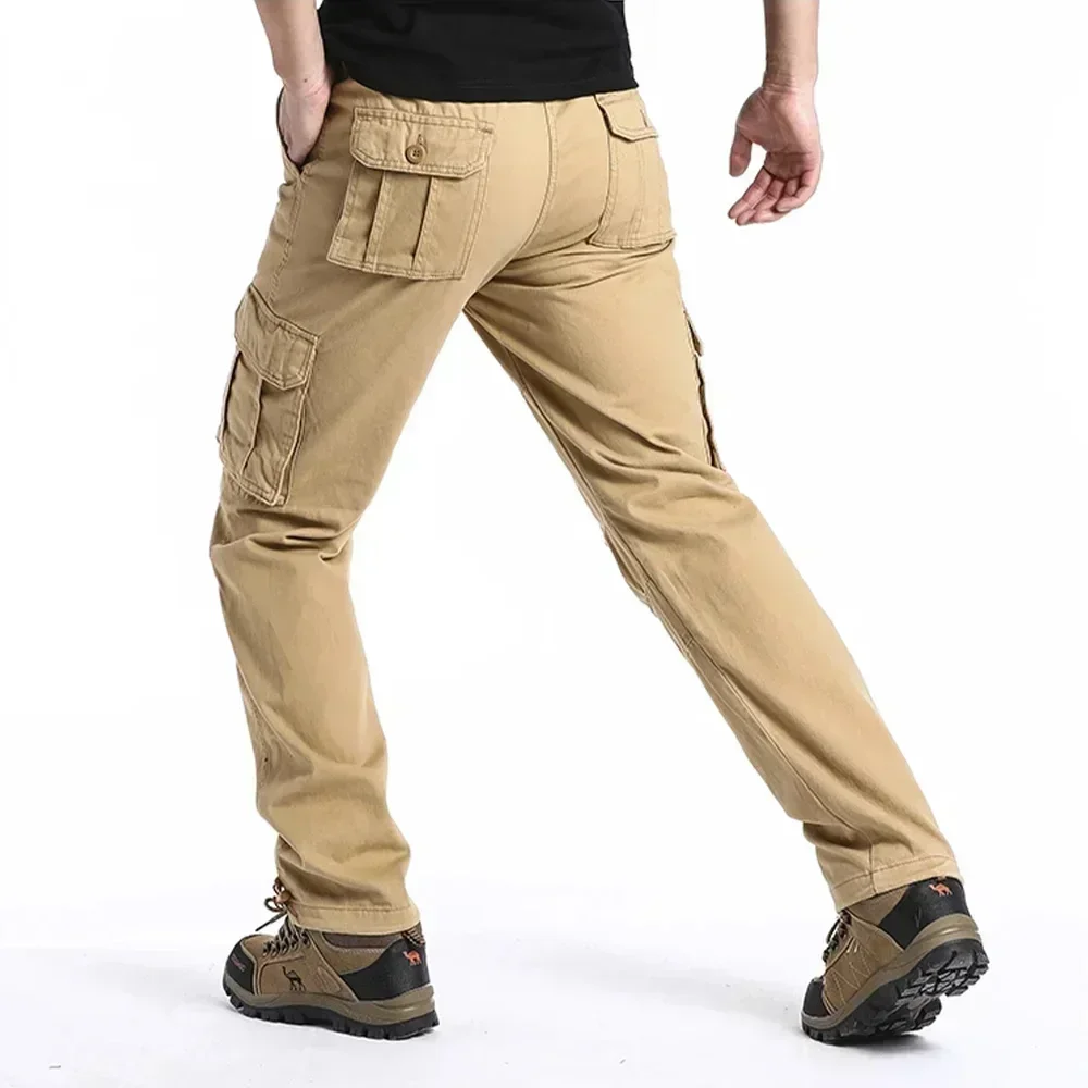 

Men Hiking Trousers Elastic Waist Wide Leg Work Pant With Multi Pockets Solid Color Loose Cargo Slack For Outdoor Men's Clothing