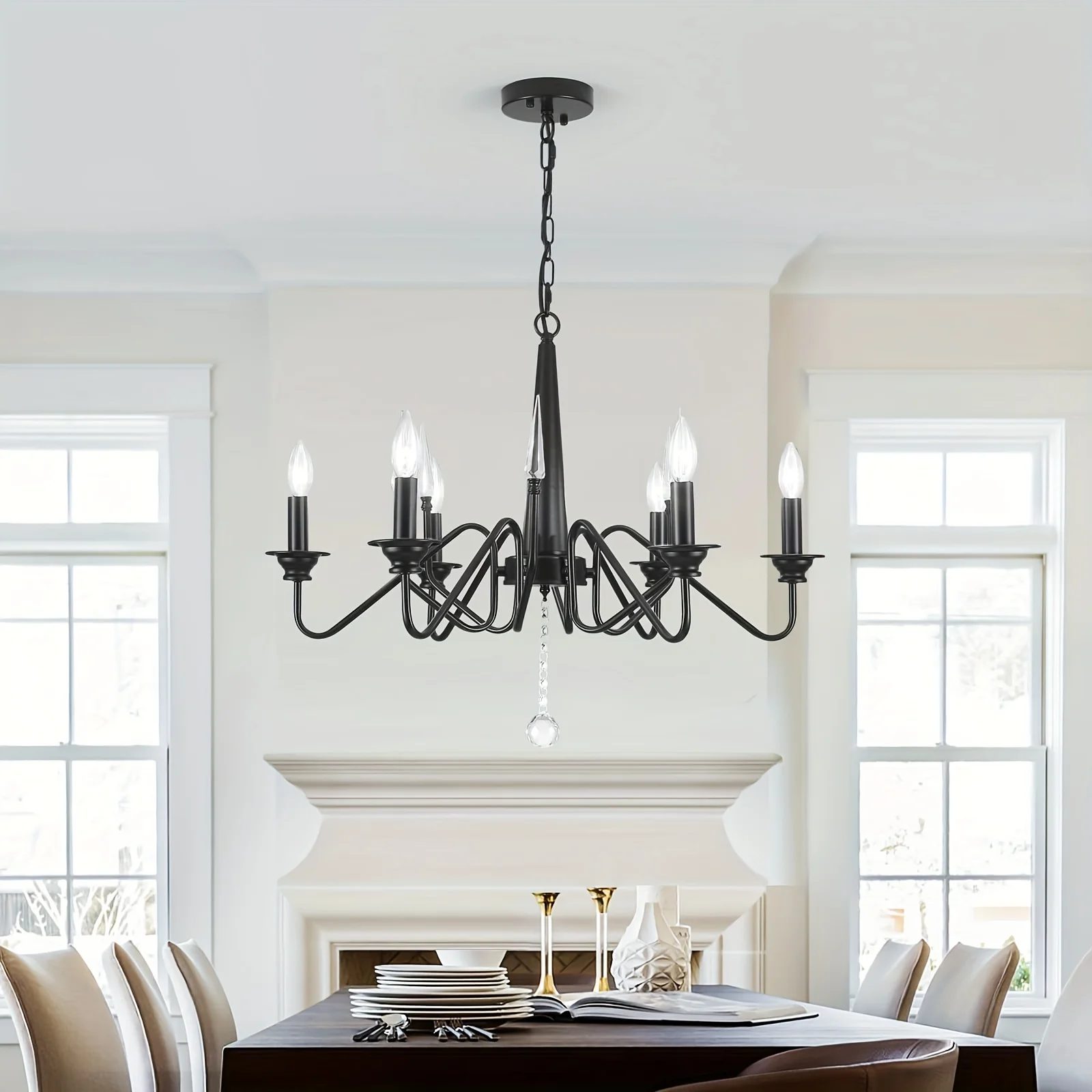 6-Light Vintage Chandelier - Timeless , Smooth Height Adjustment,Light Fixture for Kitchen, Dining Room, Living Room