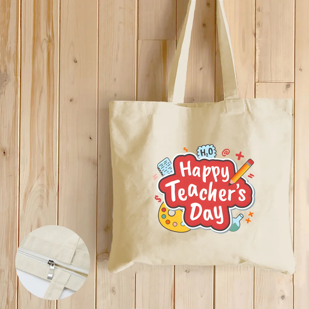 Happy Teacher\'s Day Print Women‘s Canvas Casual Teacher Bag Teacher Handbag Fashion Commuter Bag The Best Teacher’s Gift