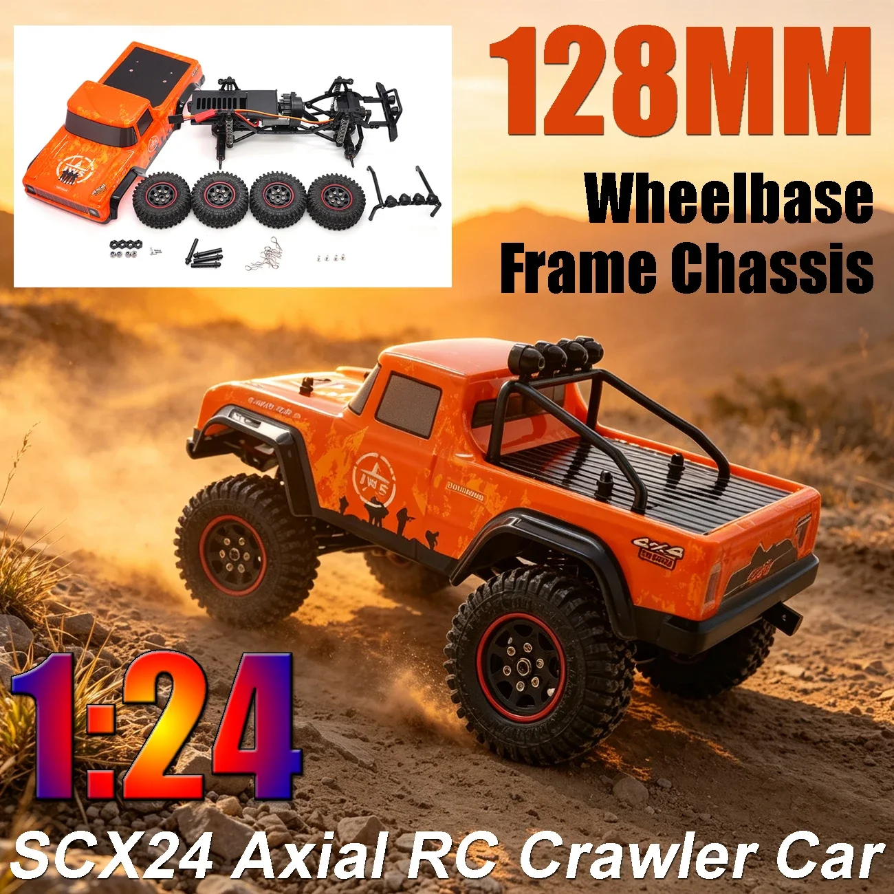 128mm Wheelbase Frame Chassis Front Rear Axles Gearbox with Body Shell for 1/24 Axial SCX24 Bronco Wrangler RC Crawler Upgrade