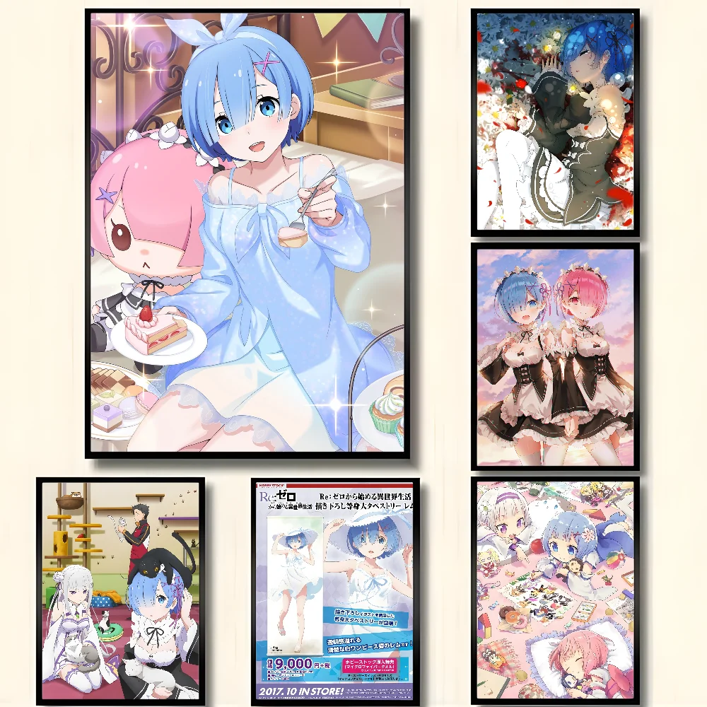 Re Zero Rem Anime-Poster, HD-Kunst, klebrige Wand, wasserdicht, für Zuhause, Wohnzimmer, Schlafzimmer, Bar, ästhetische Dekoration