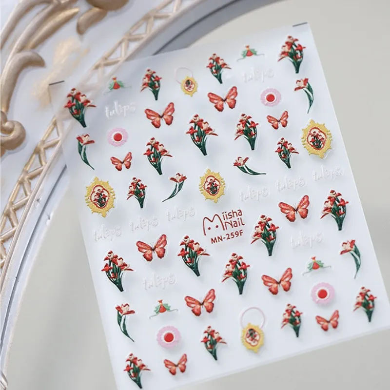 1pcs 5D Diamond Pearl Peony Nail Art Sticker 5D Relief Colorful Flower Self-Adhesive Stickers Nail Decorations Slider Decals DIY