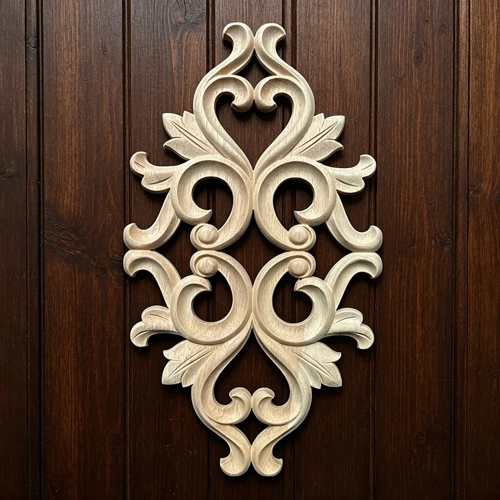 NEW Natural Floral Wood Carved Unpainted Solid Wood Corner Flower Wooden Carved Wooden Figurines Crafts Furniture Decorative