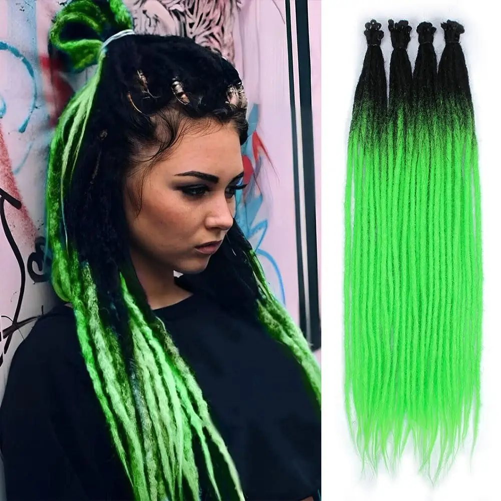 

Green Dreadlock Extensions, 22" Synthetic Crochet Dreads Extensions 100% Handmade Single Ended Dreads Thin 0.6cm Width Reggae St