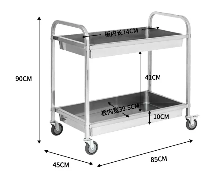 chariots-commerciaux-de-service-de-collecte-de-nourriture-de-restaurant-d'acier-inoxydable-de-2-niveaux-avec-des-roues-universelles