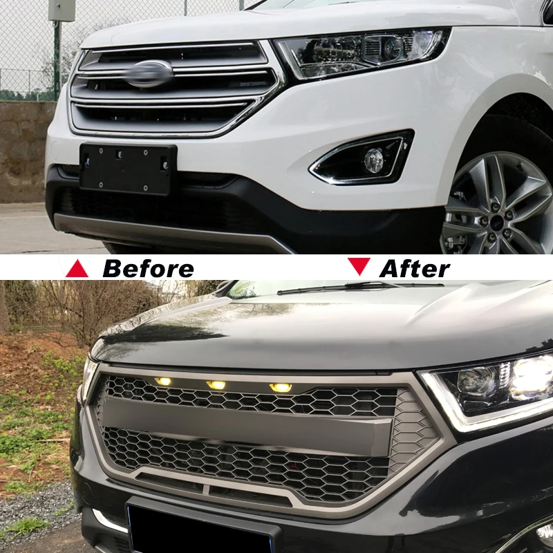 For Ford Edge 2015-2018 grill with LED lights   front bumper grille accessories ABS plastic