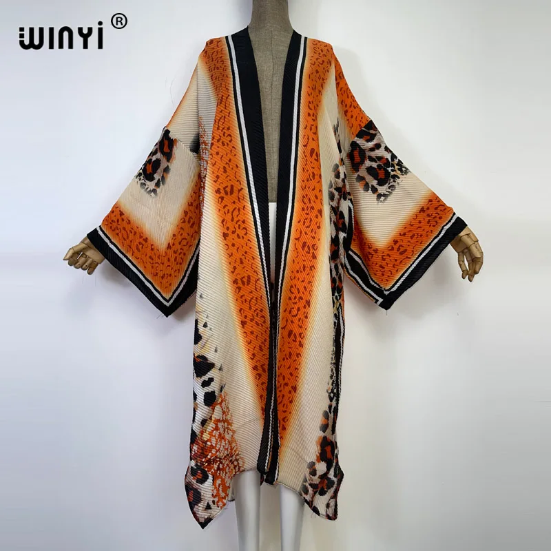 

2022 WINYI Summer printing Pleated dress Beach Wear Swim Suit elegant Africa women Cardigan Sexy Hot Bohemian long Sleeve Kimono