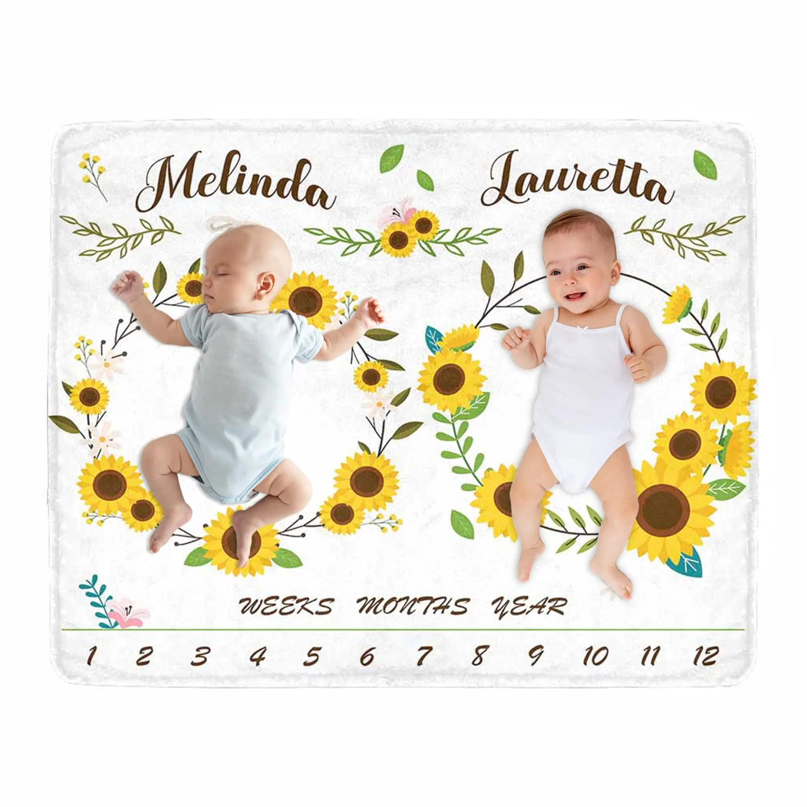 

VIKAMA newborn sunflower print twin baby milestone blanket commemorative photography background baby shower memory gift
