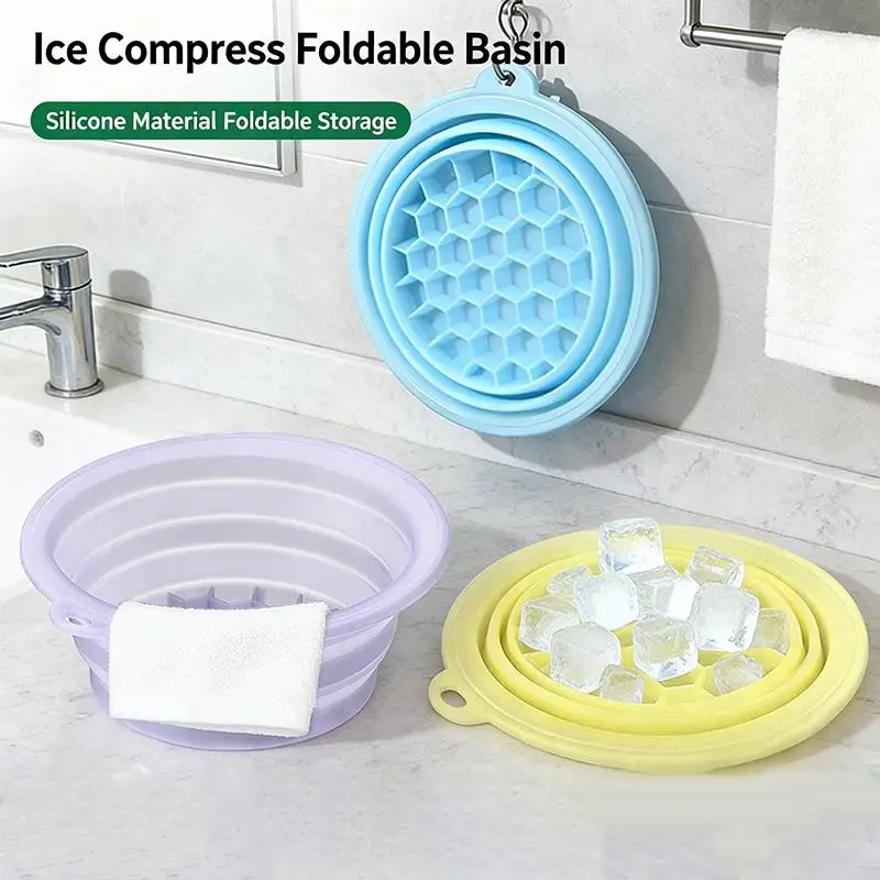 Silicone Foldable Face Ice Bowl With Built-In Ice Tray Facials Plunge Washbasin For Shrinking Pores Portable Home Skin Care
