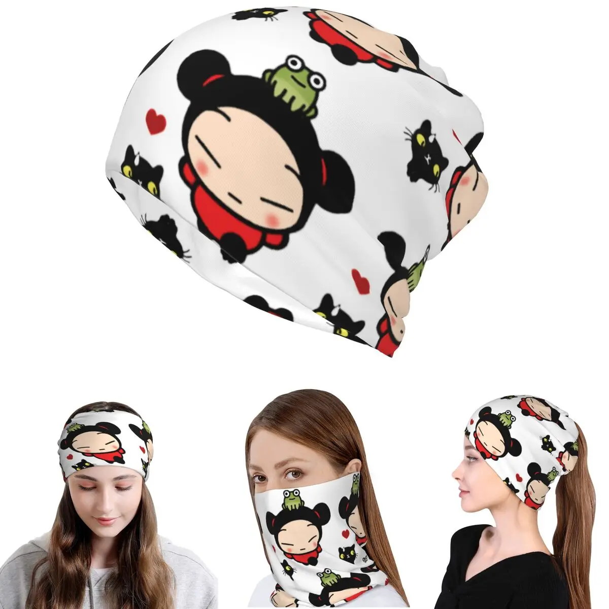 

Cute Lovely Cartoon Pucca Bandana Neck Cover Mask Scarf Multi-use Headband Beanies Hat Unisex Adult Winter