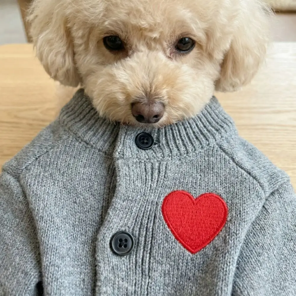 Cute Romantic Dog Love Sweater Heart Print High Elasticity Pet Cardigan Skin-Friendly Soft Dog Warm Hoodie Outdoor Walking