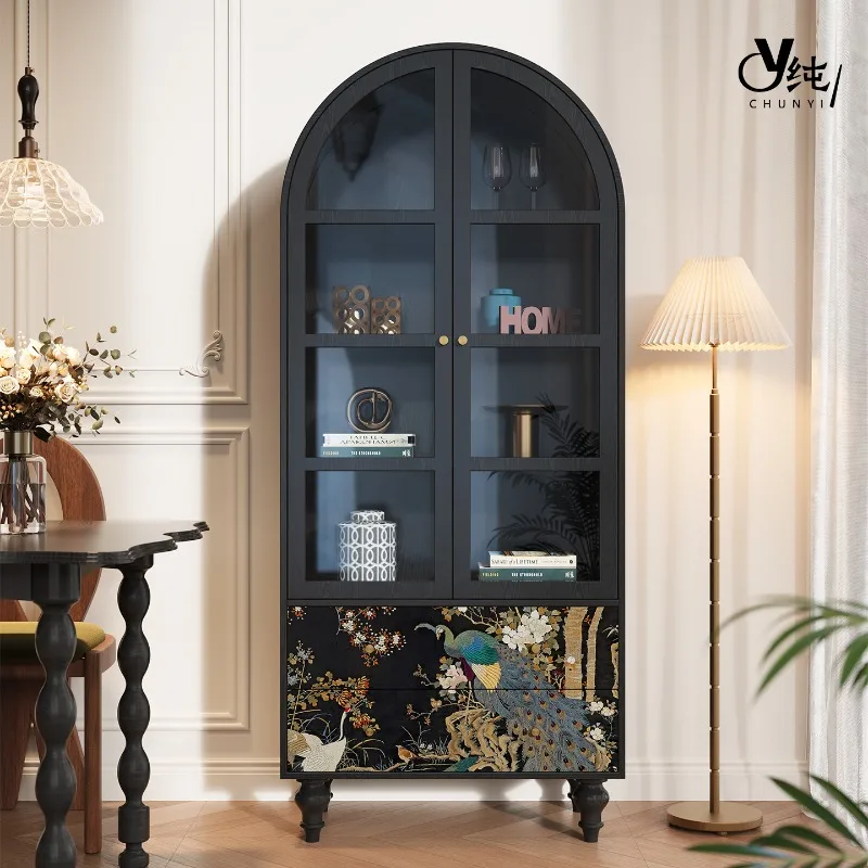 

Настенный винный шкаф для гостиной в средневековом стиле, стеклянная витрина, высококачественный книжный шкаф из цельного дерева, сервант, небольшая квартира