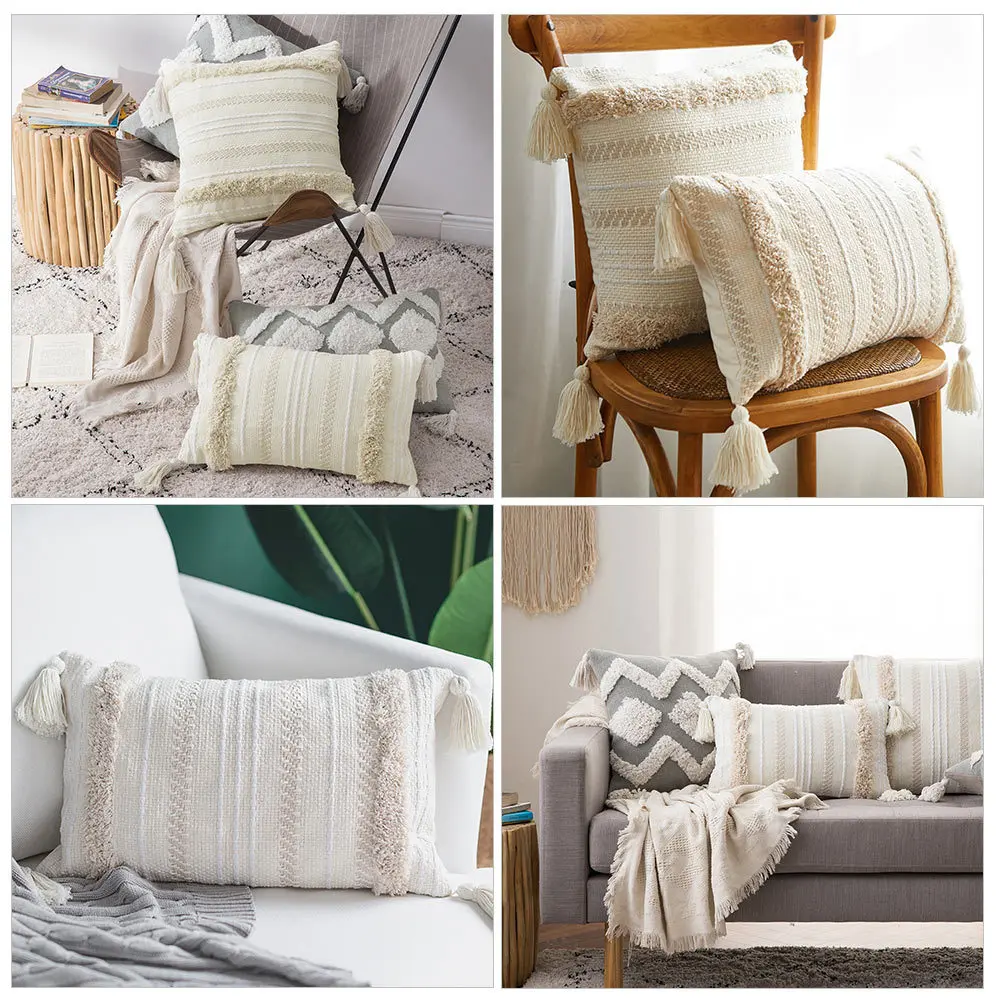 

1Pcs Bohemian Pillow Cover Tassel Design Cushion Case for Sofa Bedroom Home Decor Creative Invisible Zipper Protective Throw