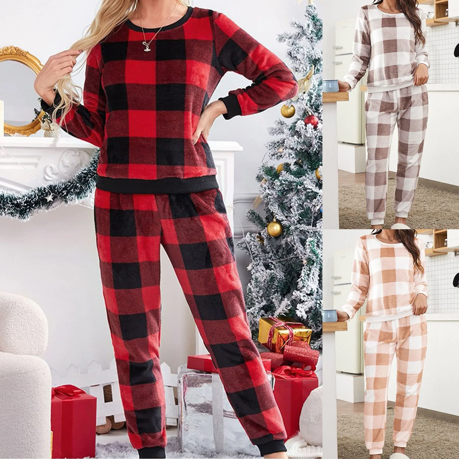 Womens 2 Piece Thickened Warm Flannel Long Pyjama Set Plush Autumn Winter Sleepwear Fleece Two Piece Sleepwear 2024 Hot Sale