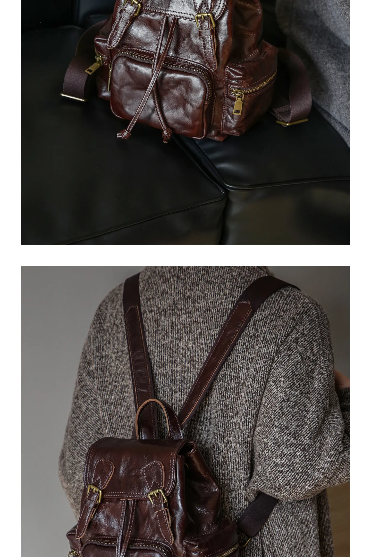 PNDME Mode Vintage Luxus handgefertigter Damenrucksack aus erstklassigem Rindsleder für Outdoor-Reisen und Partys, echter Leder-Rucksack für Frauen. – Detail 9