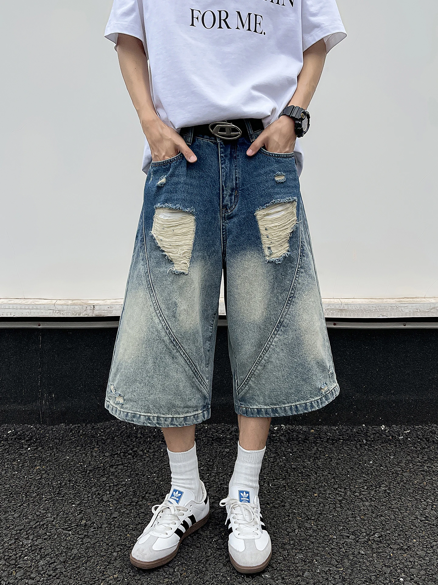 

Мужские джинсы adient с американским уличным дизайном, широкие брюки выше колена в стиле ретро, повседневные свободные прямые брюки