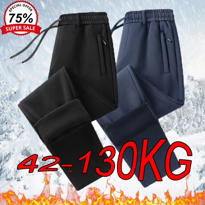 Men's Casual Pants 8XL Plus Size Winter Plus Velvet Cotton Straight Loose Pants Big Size Sport Outdoor Warm Pants Men's Clothing