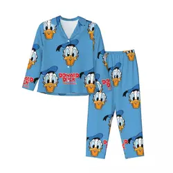 Disney Donald Duck Women's Pajamas Set Button Down Pajama 2 Piece Suit Pyjama Femme Nightwear Loungewear