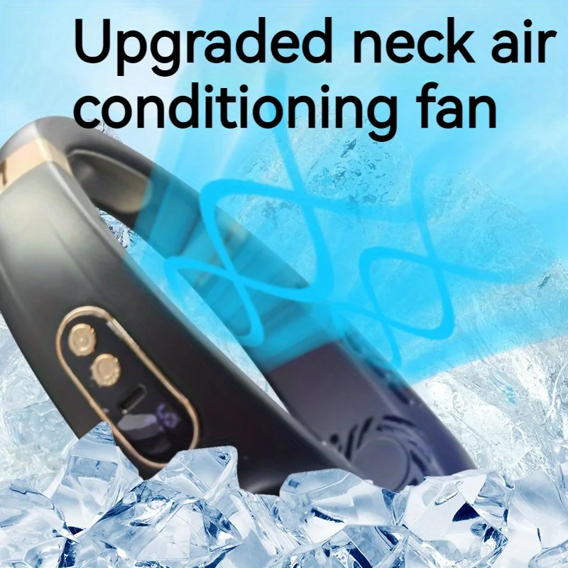 5-Speed Portable Neck Fan - Ultra-Quiet, Advanced Ice Porcelain Cooling, Colorful Light, Long-Lasting Battery, LED Display - Ess