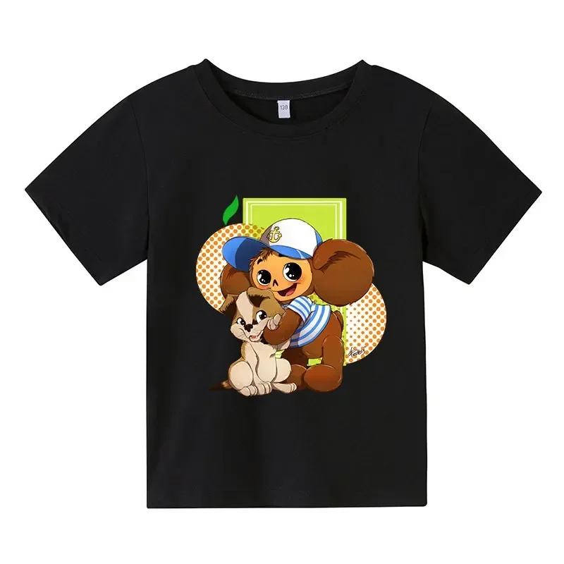 الأطفال Cheburashka القطن تي شيرت لطيف الصيف أزياء قصيرة الأكمام الطفل المحملة للبنين والبنات الكرتون قمم للأطفال الصغار #1