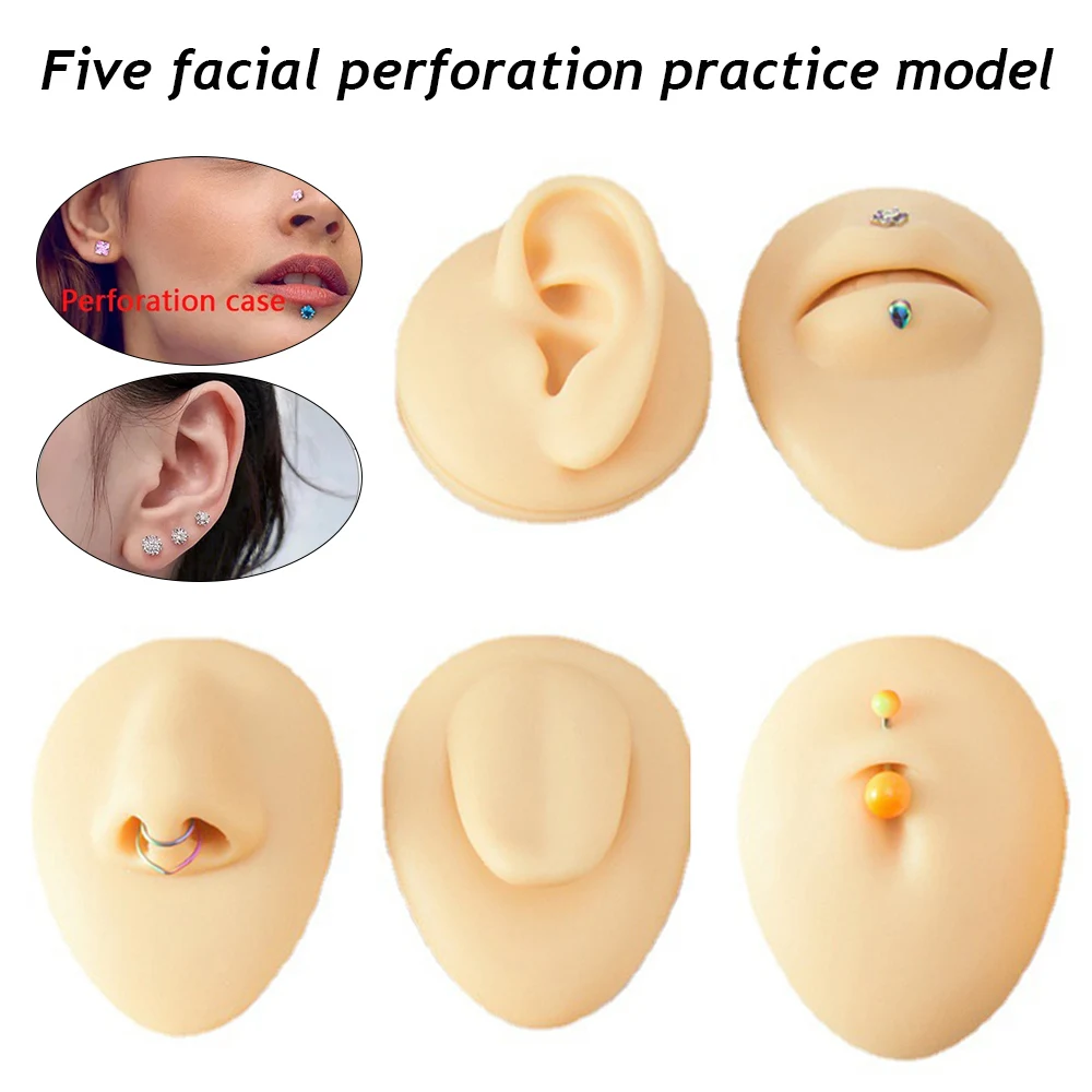Practice Piercing Tools Silicone Simulation Face Model With Display Stand Human Mouth Nose Ear Tongue Model School Teaching Tool