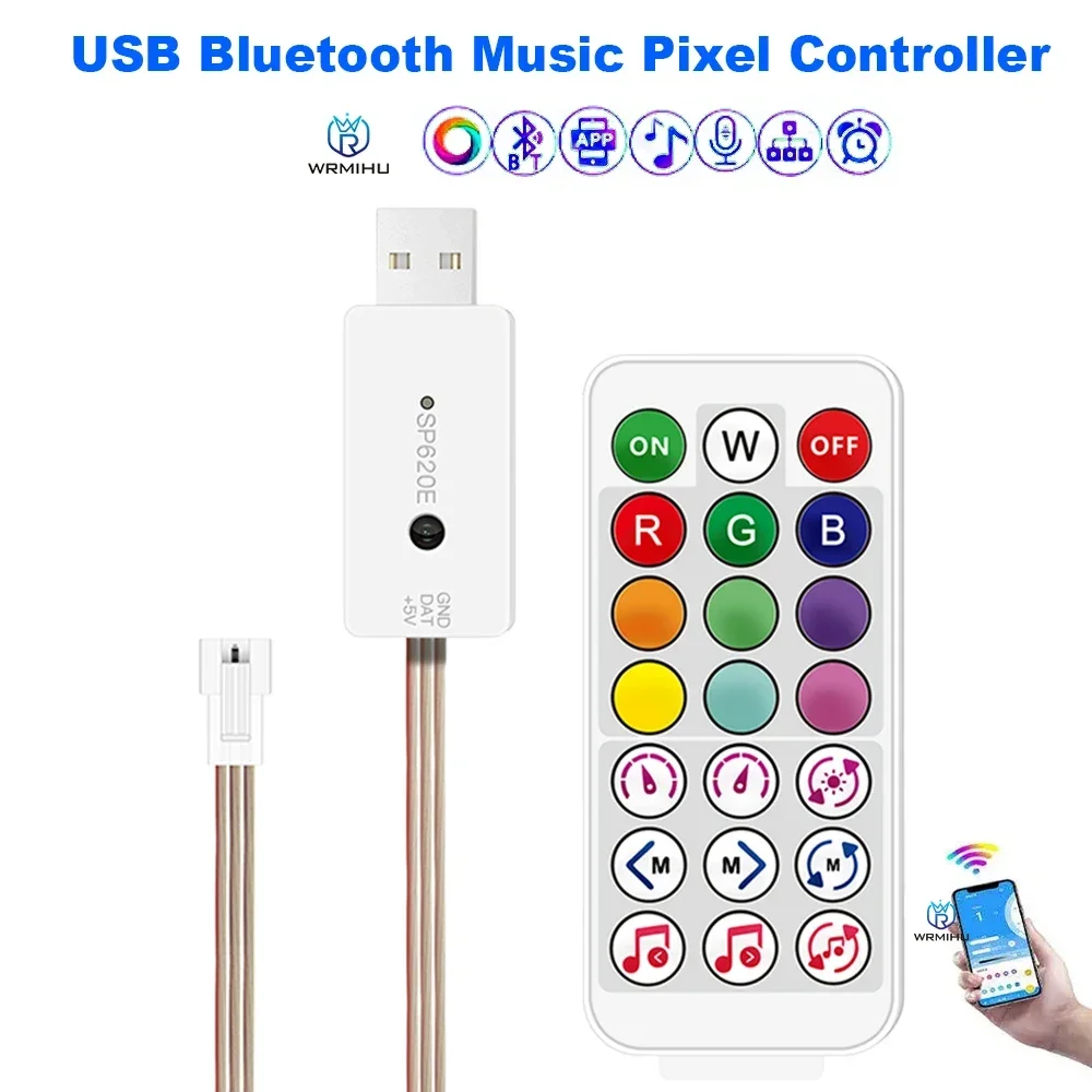 

DC5V SP620E USB Bluetooth музыкальный пиксельный контроллер аксессуар часть компонент RF пульт дистанционного управления для WS2812 RGB светодиодная лента световая лента