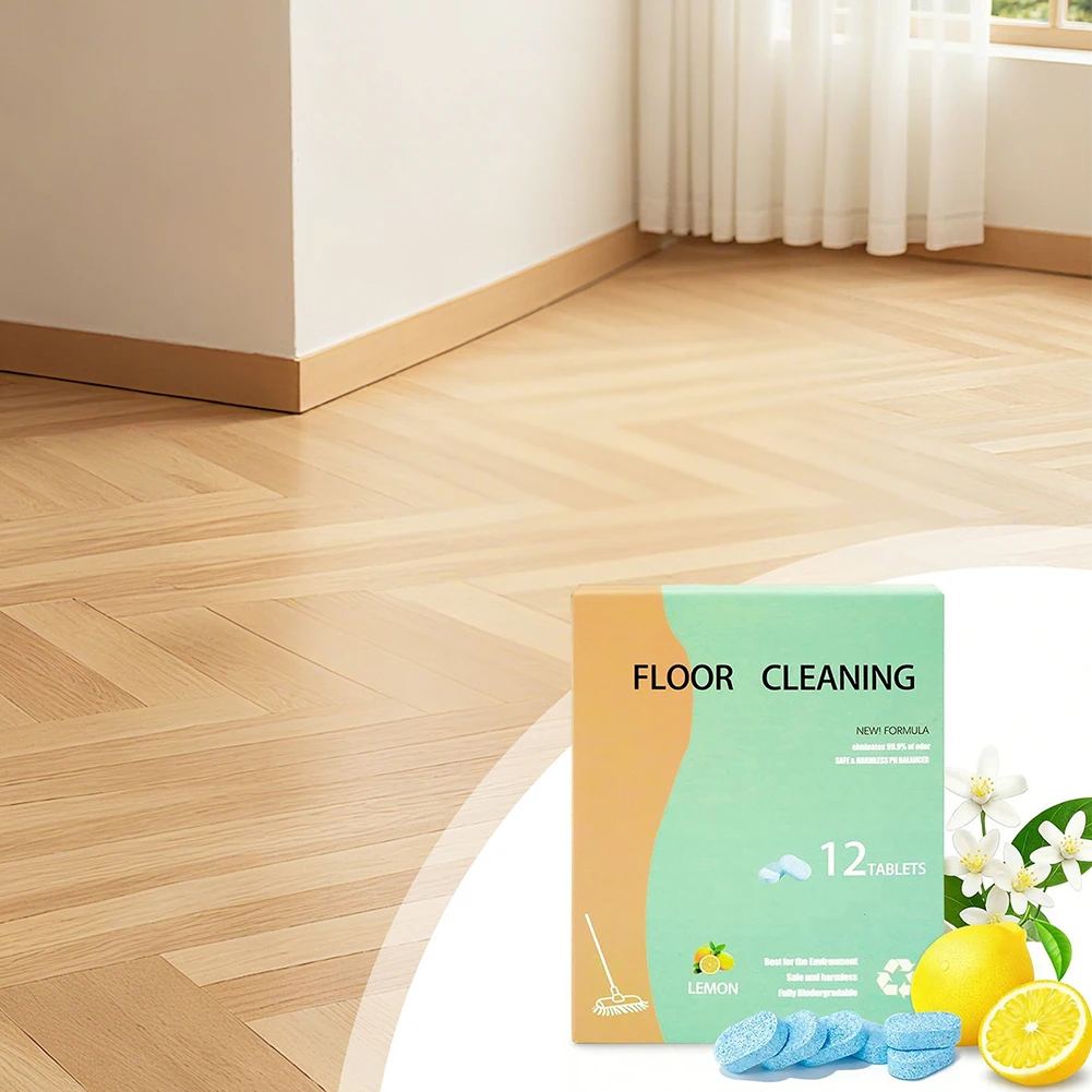 12pcs Sheets Floor Cleaning Tablets Lemon Scented Multi-Surface Floor Cleaner For Mopping Pet Kid Safe Formulas Cleaning Tablet