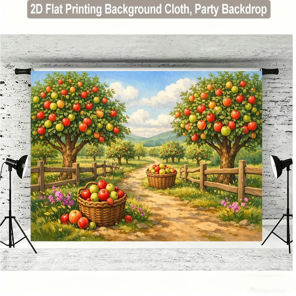 Luxury Apple Orchard Wall Tapestry Canvas Print Polyester Home Decor Rustic Farmhouse Kitchen Living Room Background Backdrop