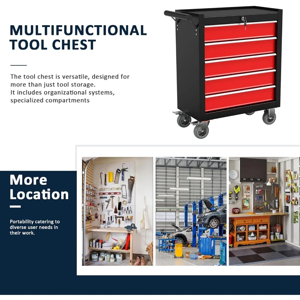 5-Drawer Meatl Rolling Tool Chest with Wheels,Tool Storage Cabinet with Locking System，Toolbox with Wheels for Garage, Warehouse